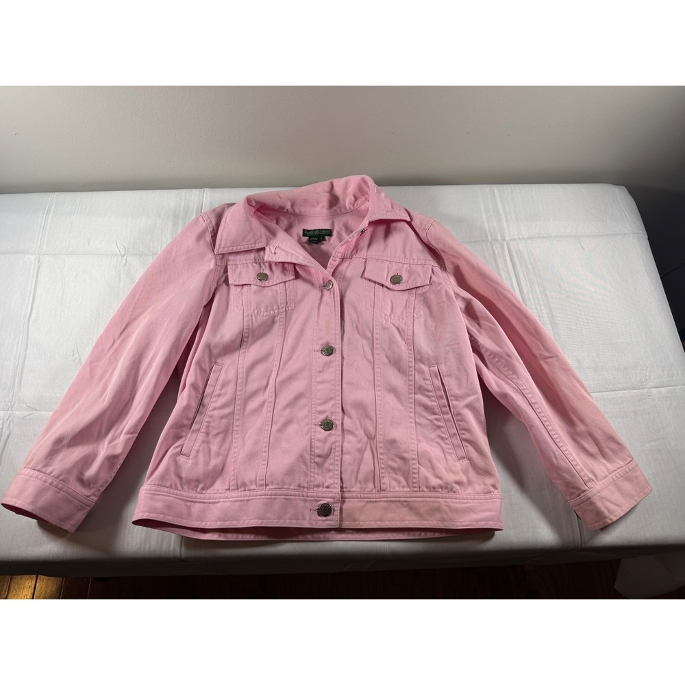 Lauren Ralph Lauren Pink Denim Trucker Jacket Womens Medium Cotton Jean Coat